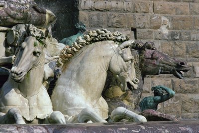 Detail vom Neptunbrunnen, Darstellung von zwei Seepferdchen, 1560-75 von Bartolomeo Ammannati